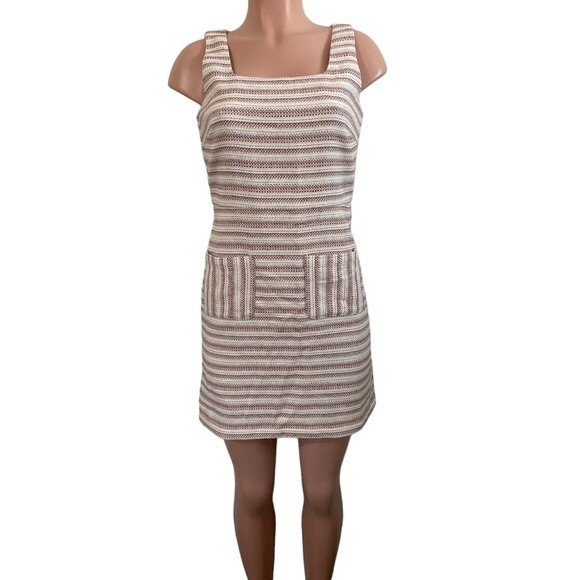 NWT Loft Pink Cream Gold Metallic Striped Tweed Sleeveless Dress Size 2 - Picture 1 of 7
